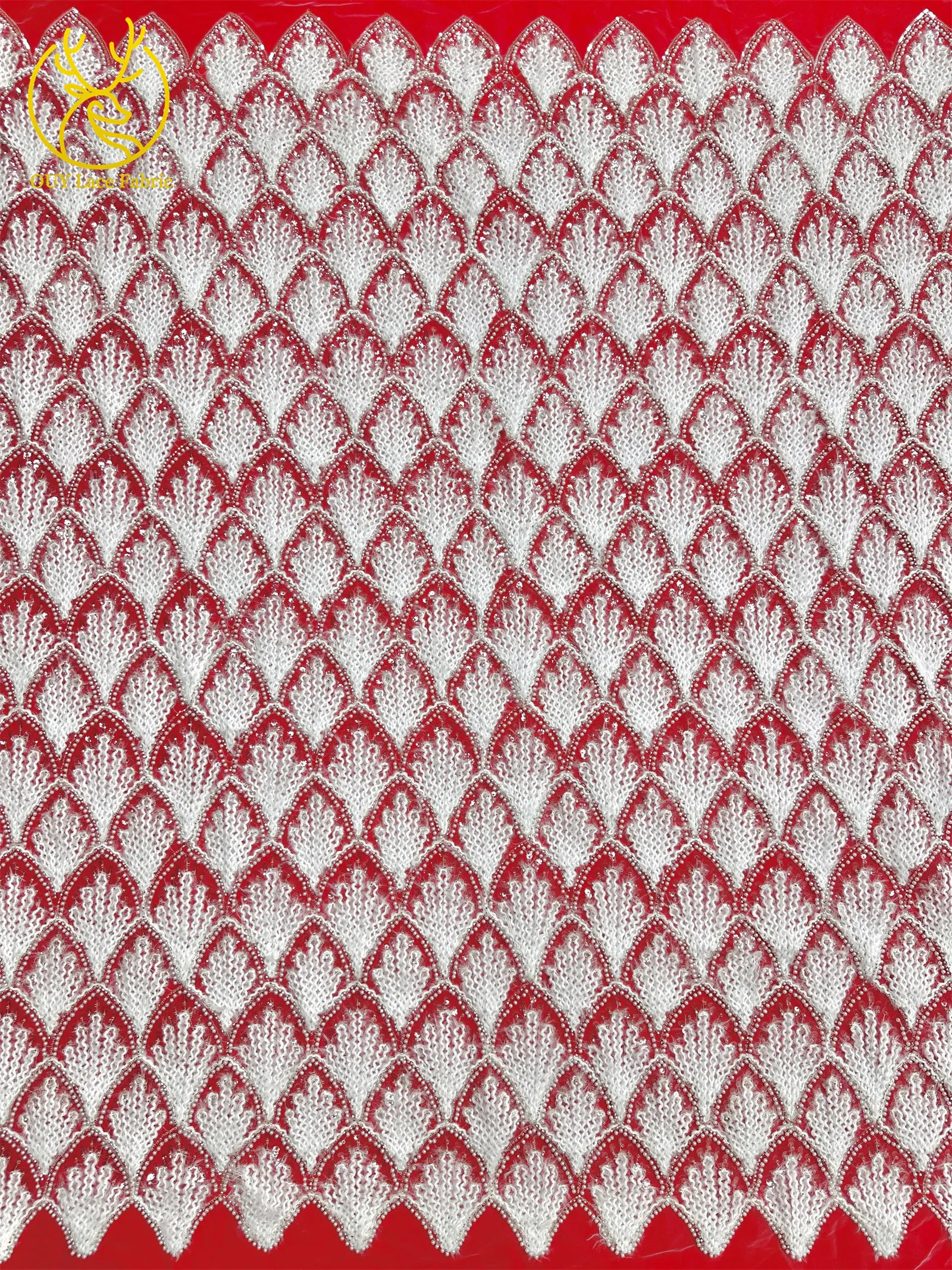 Hochwertiger 3D Nigerianischer Pailletten-Tüll-Spitzenstoff, 5 Yards, afrikanischer handgefertigter Perlen-Spitzenstoff für Damen-Partykleider zum Nähen – Detail 14