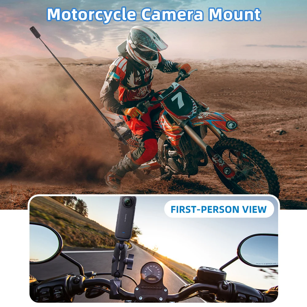 Motorrad-Halterungskit für Insta360 X5 X4 X3 X2 RS DJI GoPro Doppelklemme Lenker-Selfie-Stick für Insta 360 Halterungszubehör – Detail 12