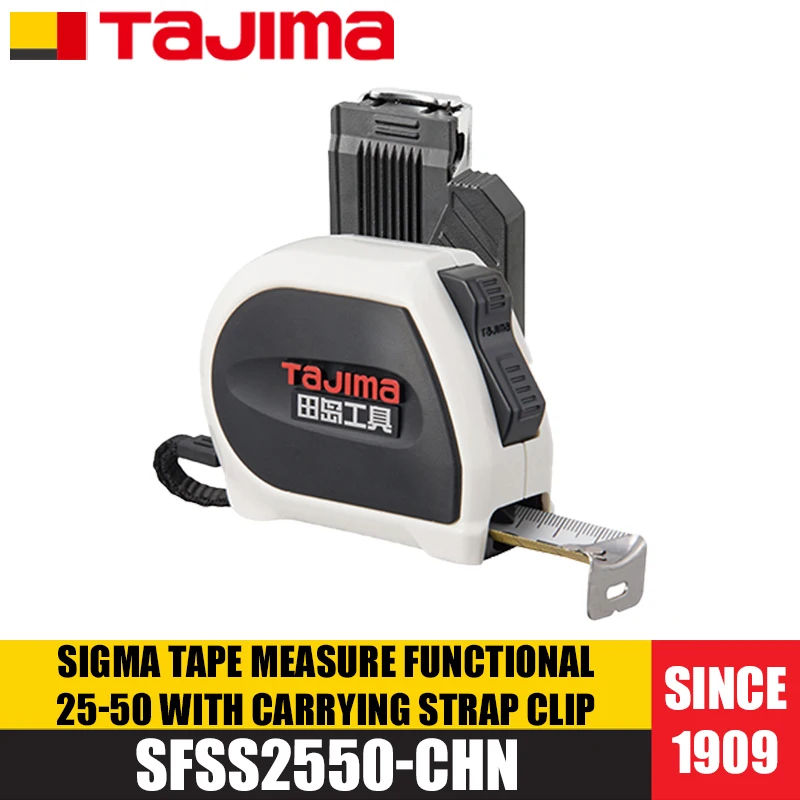 

TAJIMA SFSS2550-CHN SIGMA Tape Measure Functional 25-50 with Carrying Strap Clip Dual Locking Measuring Tools