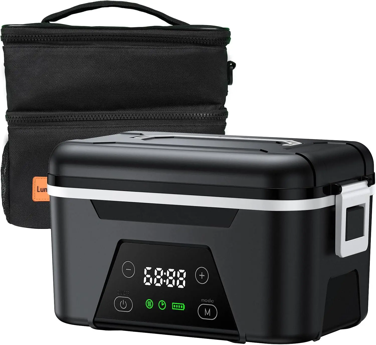 

Cordless Heated Lunch Box 1.5L, Portable Battery-Powered Food Warmer with Scheduled Heating, Insulated Bag, Black