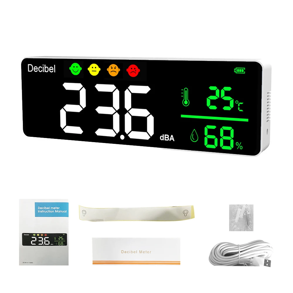 Noise Measuring Instrument Digital Decibel Sound Meter Temperature Humidity Meter 3in1 Detector Wall Mounted Large Screen Tester