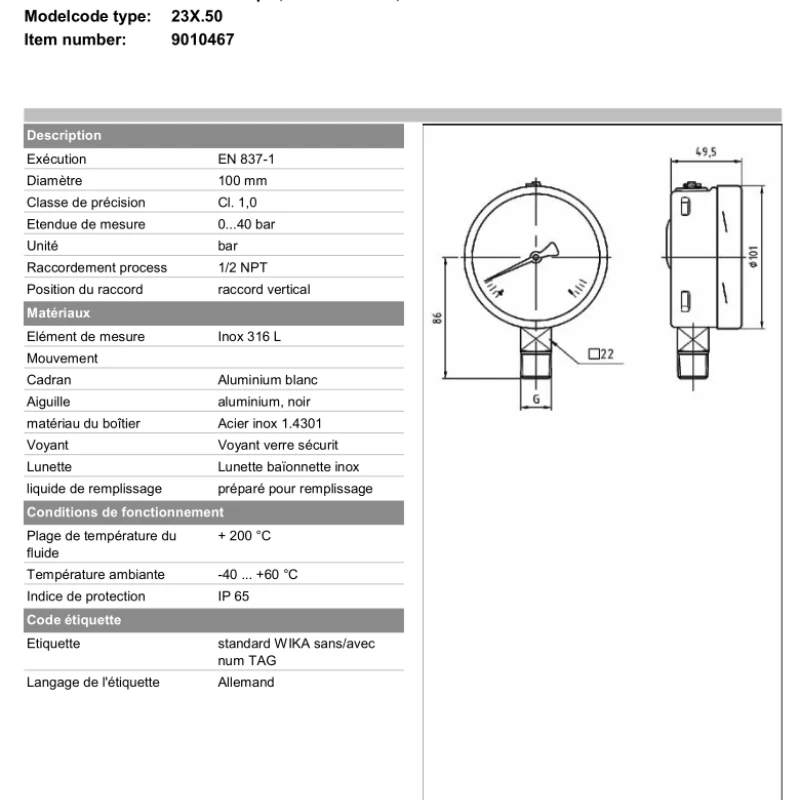 Repuestos para Termómetro Bimetálico WIKAB, 0~100 ℃   Termómetro WIKA EN13190 A52 R52 Termómetro Radial Axial