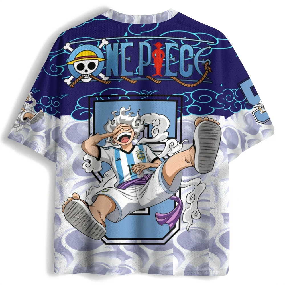One Piece Monkey D. Luffy Gear 5 Nika 5 Jersey T-shirt, Men's Sun God Nika Devil Fruit Football Streetwear Tee Hip Hop Top