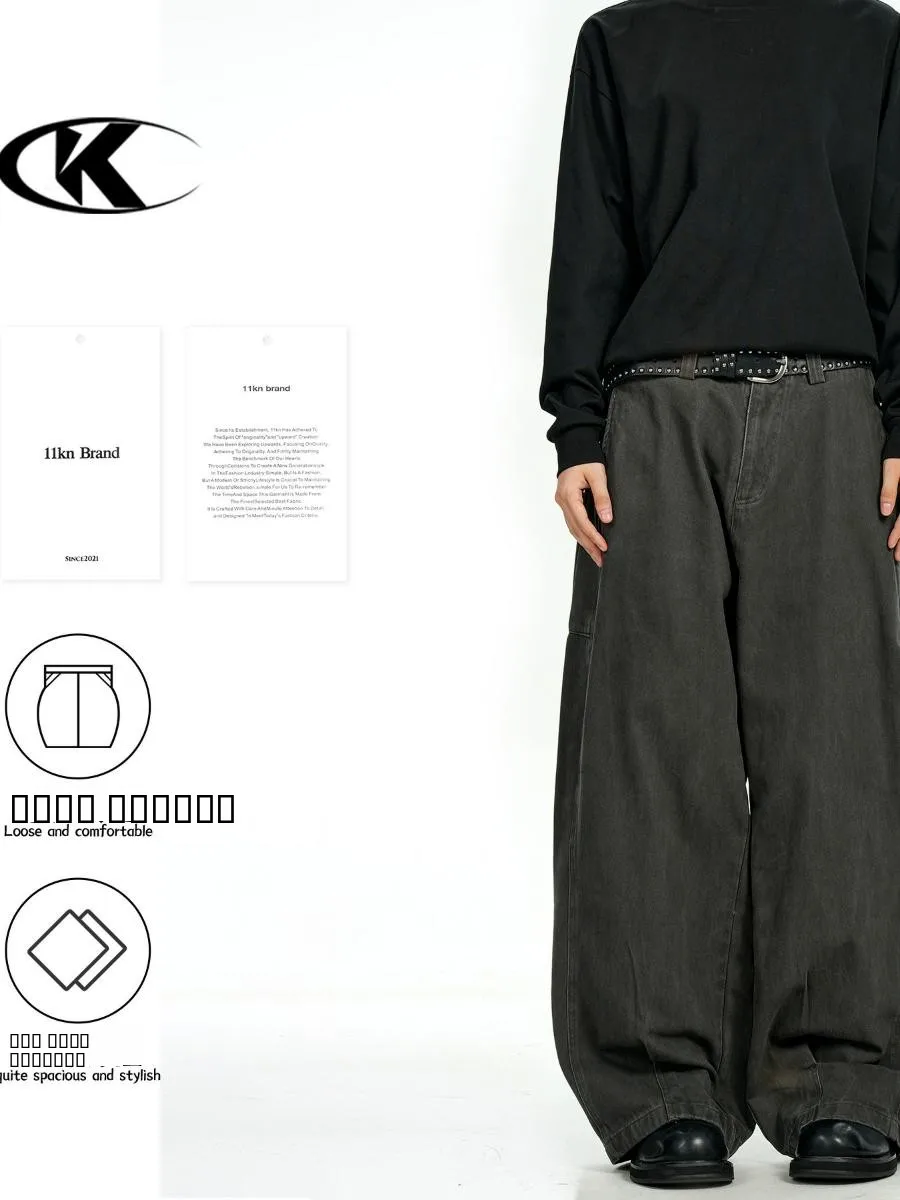 

Ретро-брюки в американском стиле: мужские свободные брюки прямого кроя, женские повседневные брюки с деконструированным дизайном и заклепками, зауженные.