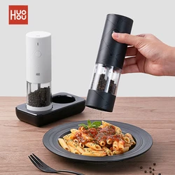 NEW Huohou Electric Grinder Pepper Seasonings Spices Grain Mill Salt Shaker LED Light 6 Modes Kitchen Cooking Tool 2pcs Set