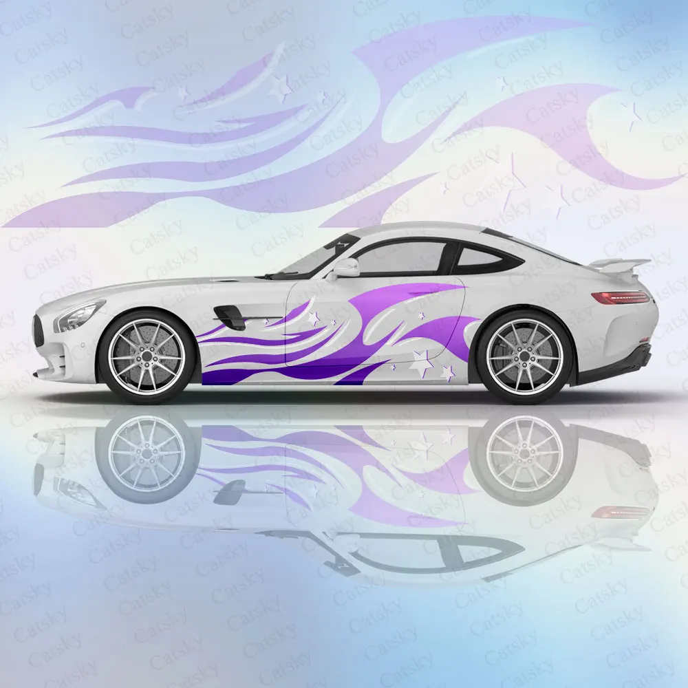 Colorful Flame Line Star Car Vinyl Wraps Decal Self-adhesive PVC Sticker Suitable for Trucks SUV Decor Auto Accessories Gift