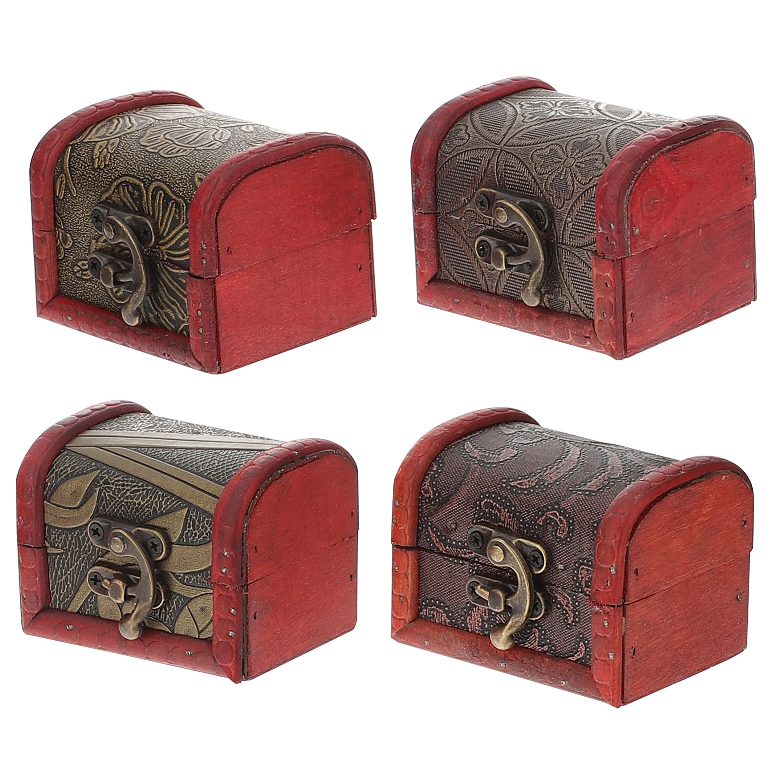 

4 Pcs Jewelry Storage Box Wooden Treasure Chest Organizer Case for Necklaces Watches Ear Studs Brooches Bills Keys Vintage