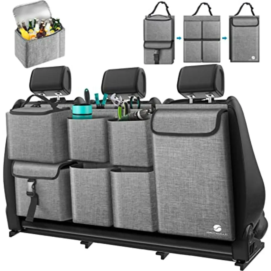 

Car Trunk Organizer with Cooler Hanging Organizers with Large Pockets Zippers Detachable Seat Back Storage Waterproof for Jeeps
