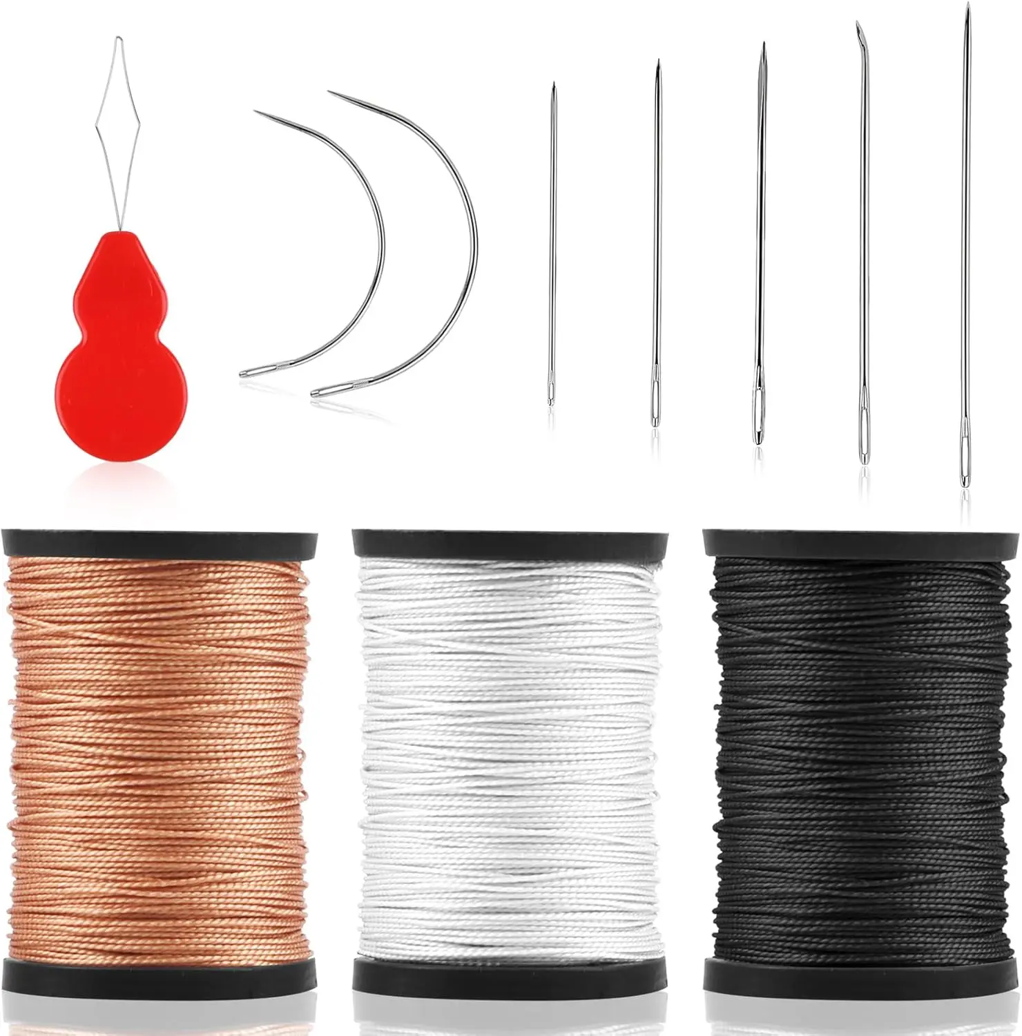 

Duty Nylon Upholstery Sewing Kit - Includes 3 Rolls Thread (73.5yd Each, 3 Colors), 7 Shaped Needles, 1 Threader
