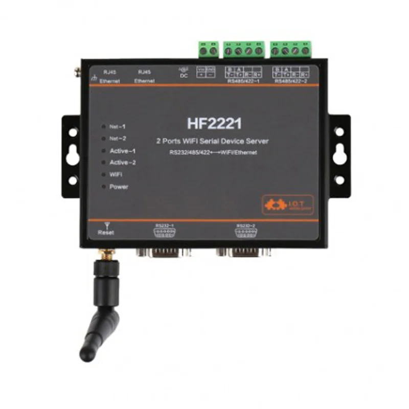 

HF2221 Industrial Modbus 2Ports Serial Server RS232/RS485/RS422 to WiFi Ethernet Device Converter DTU 5-36VDC