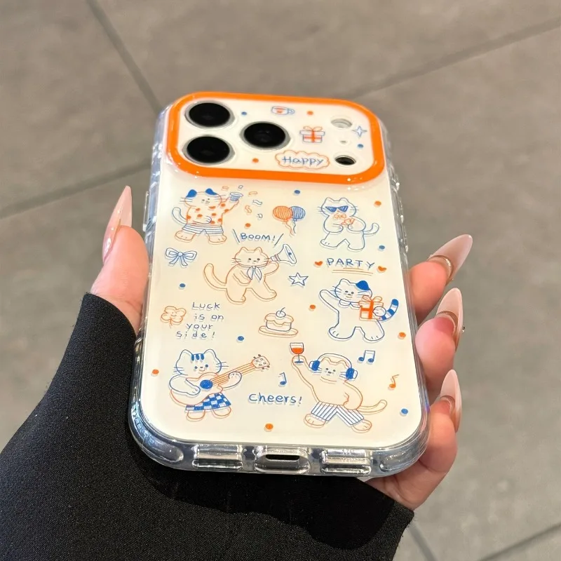 Cartoon Cute Line Cat Pattern New Creative Phone Case For iPhone 17 16 15 14 13 12 11 Pro Max Minimalist Protection Back Cover - view 3