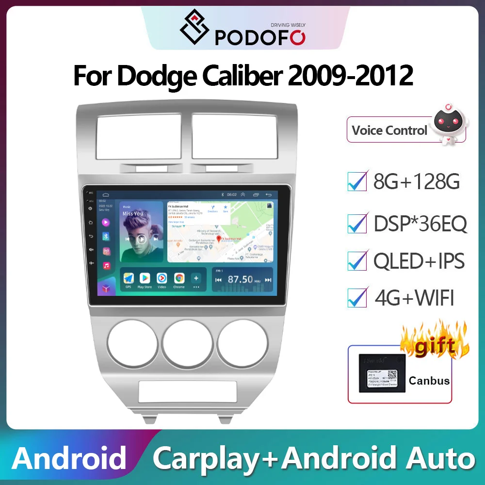 

Podofo 2Din Android Car Radio Multimidia Video Player For Dodge Caliber 2009-2012 GPS Navigation Carplay Auto Stereo Head Unit