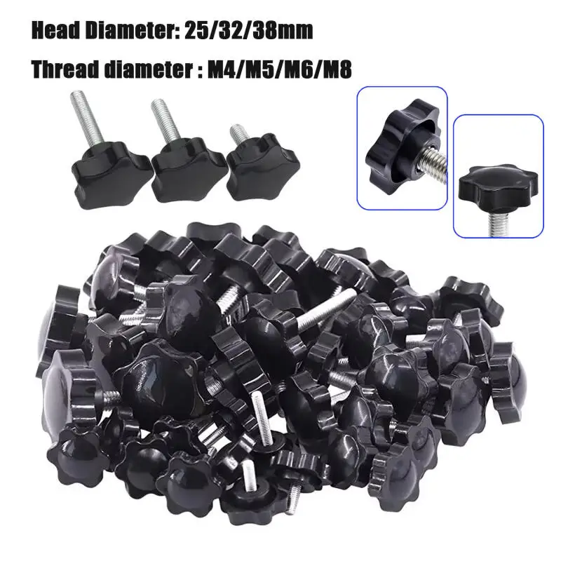 10/5pcs Star Hand Knob Screws Bolt M4 M5 M6 M8  Carbon Steel Star Shape Head Thread Clamping Thumb Handle Machine Screw