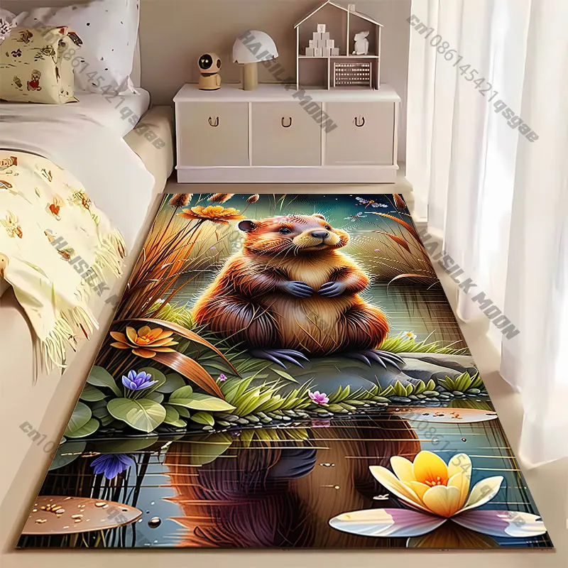 Cute animal nature vibrant scenery carpet Yoga living room room decor children's crawling mat doormat area rug games mat