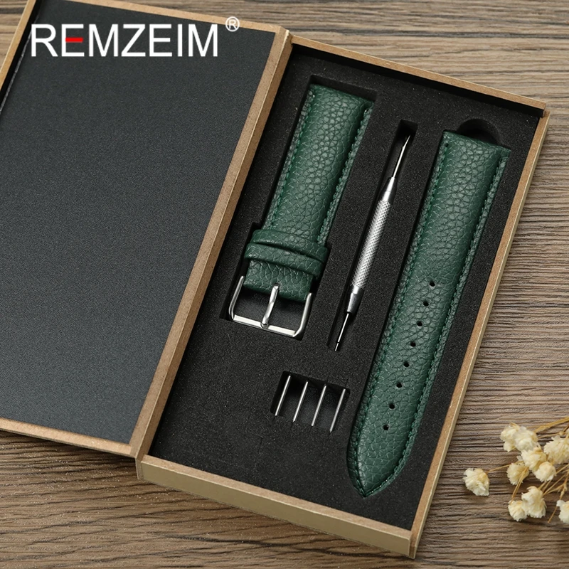 

Man Woman Replacement Watchband 18mm 20mm 22mm Wrist Belt Black Green Brown Litchi Pattern Design Leather Wristwatch Strap