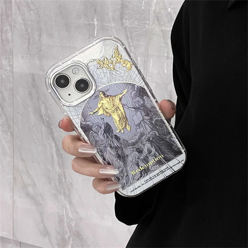 حافظة هاتف مقاومة للصدمات لهاتف آيفون ، حافظة واقية ، تصميم فريد ، موضة ، نحت ذهبي ، سيليكون ، غطاء لهاتف آيفون 15 برو ، 14 ، 13 برو ماكس ، 14 برو ماكس