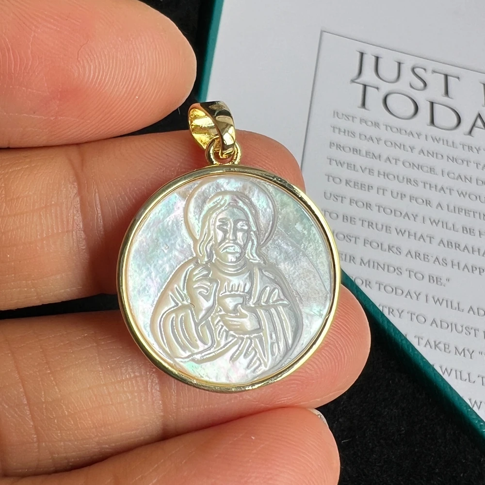 5 قطعة/الوحدة 21 مللي متر الطبيعية سان بينيتو و الصليب الأم اللؤلؤ قذيفة قلادة و Charms ل قلادة يسوع و نعمة السحر للهدايا #4