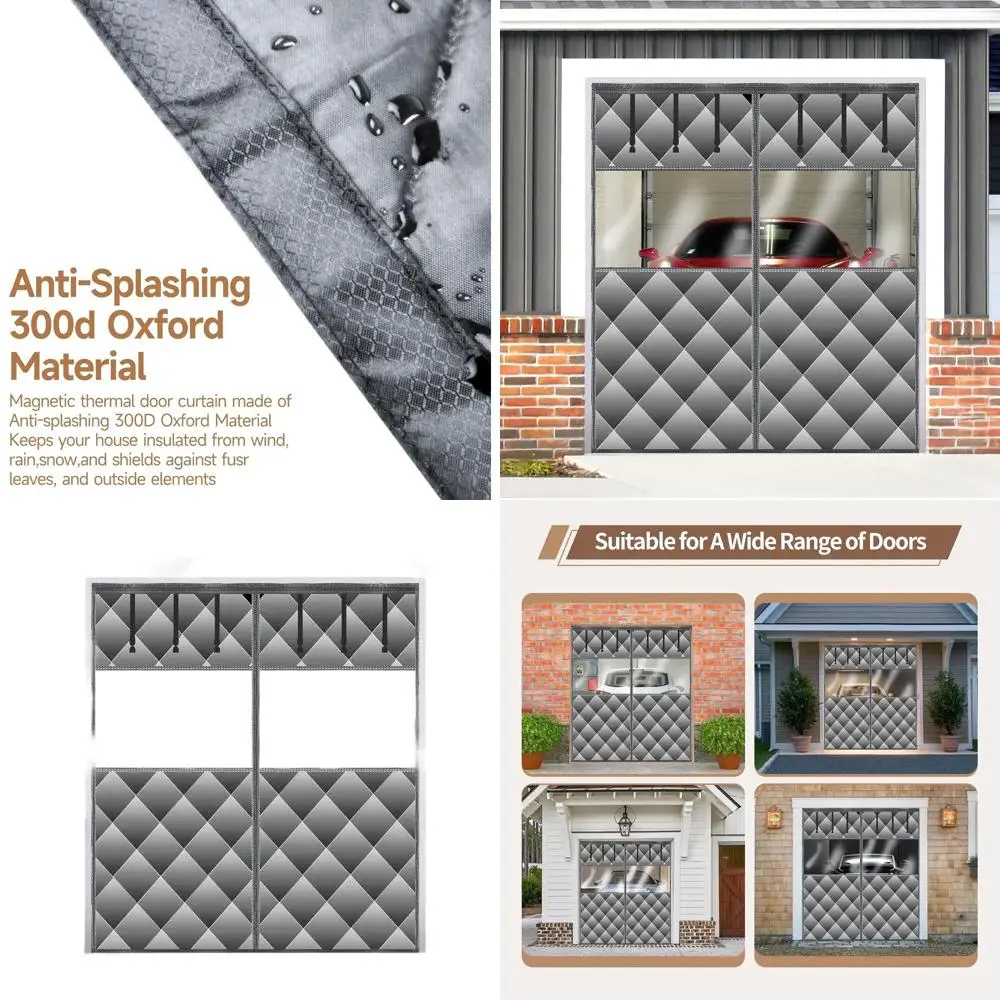 

Дверная штора с термоизоляцией со съемным окном, толстым полиэфирным заполнением и тканью Оксфорд, ветрозащитная, подходит для дверей до 8x7 футов,