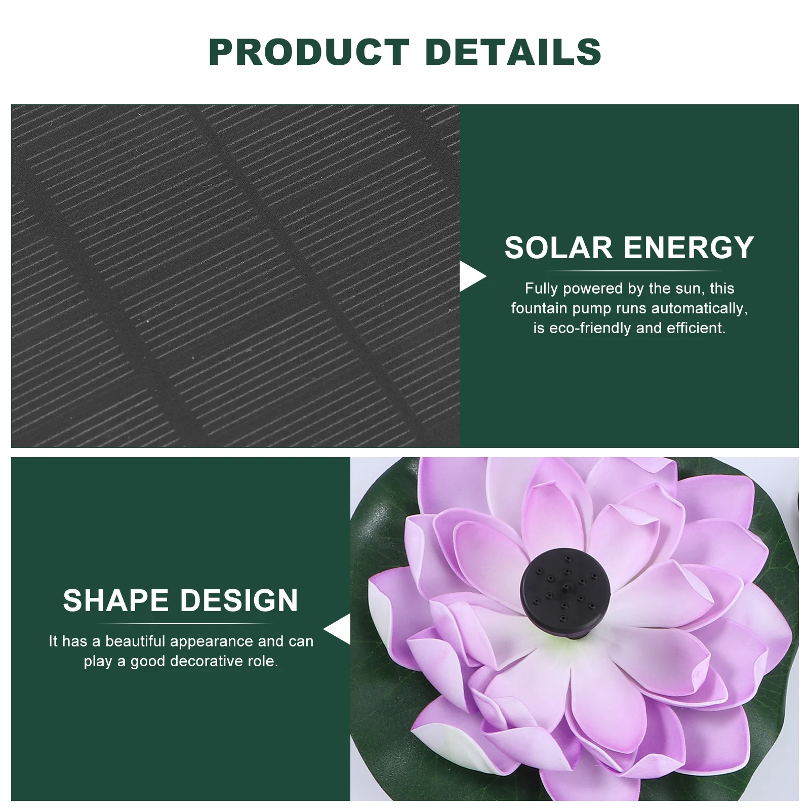 1 set Solar Fountain Lotus Design Energy-Saving Low Noise Outdoor Pond Garden Decorative Water Feature Floating Fountain For