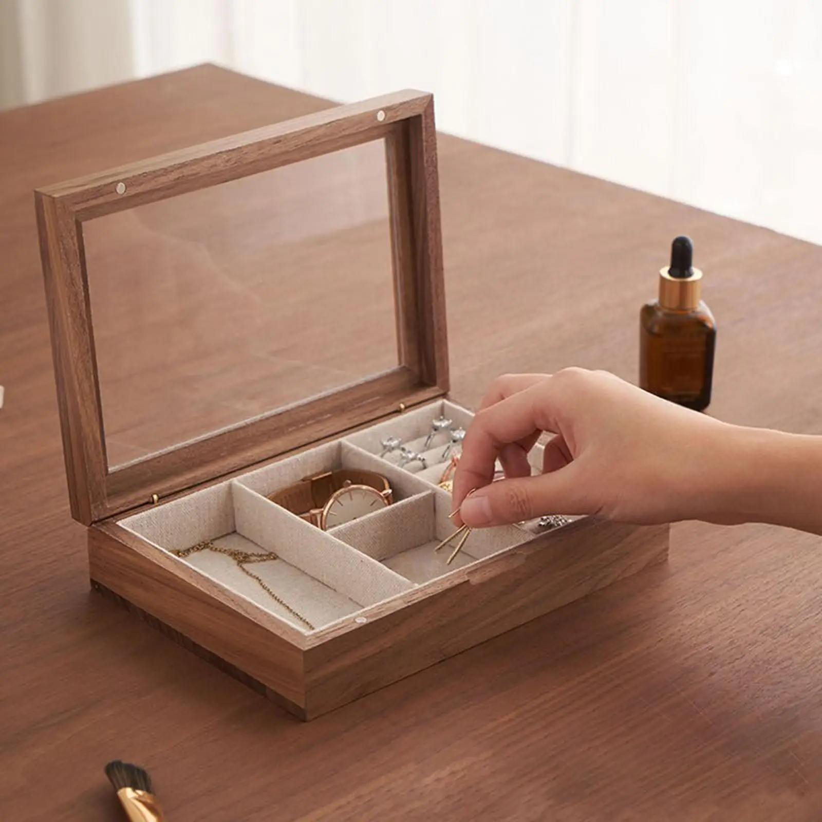 

Jewelry Box Wooden Jewelry Display Case Women Showcase Container for Necklace Earring Bracelets Rings Watch Cufflinks
