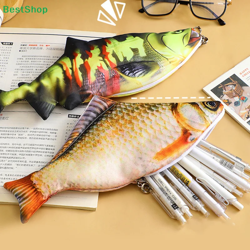 〔R〕Realistisches Federmäppchen in Fischform – lustiges Stiftetui mit Meeresfrüchtemuster, Schreibwarenbeutel mit Reißverschluss für Schul- und Bürobedarf