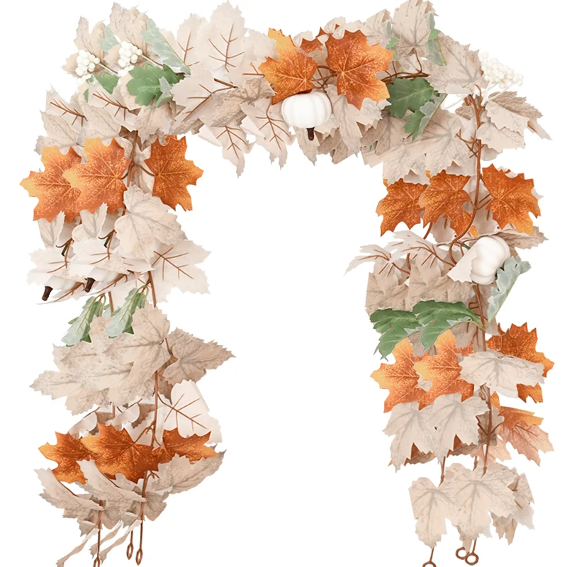 170/200cm Artificial Fall Maple Leaf Garland Fake Plants Pumpkins Leaves Vine Rattan For Thanksgiving Halloween Party Home Decor