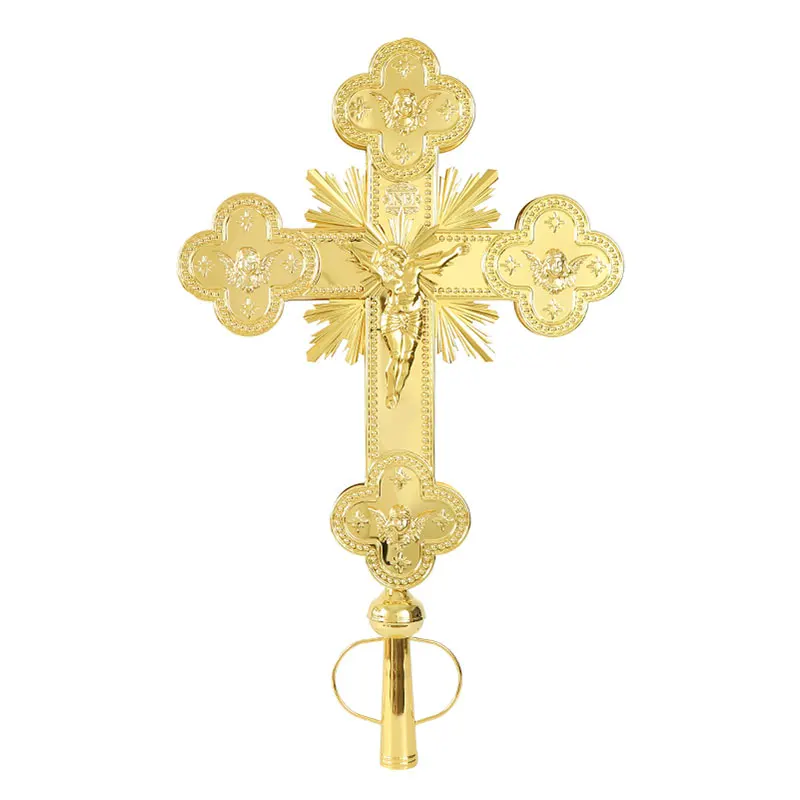 New 2026 Factory Luxury Orthodox Cross Zinc Alloy Gold Plated Cross 29.5In Solid Religious Art Church Home Faith Decor Box Gift