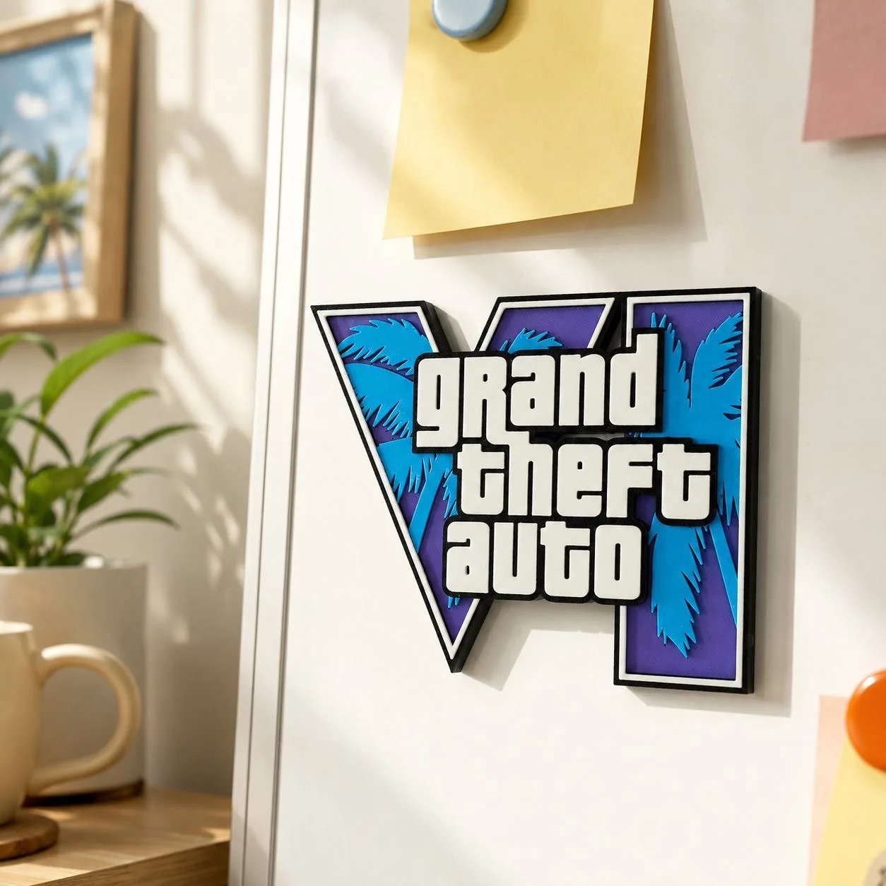 GTA6 3D Printed Logo Magnetic Sticker Fridge Magnet GTA Series Peripheral Sign Decor Creative Collect Ornament Gifts Gamer Fans