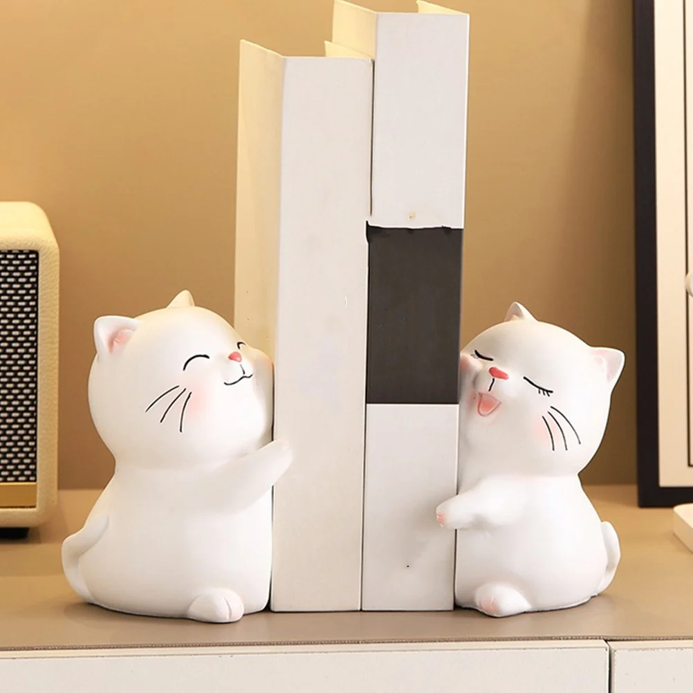 1 Pair Lovely Resin Cartoon Bookends Decorative Book Stopper Cat Bookends for Heavy Books Resin Bookends