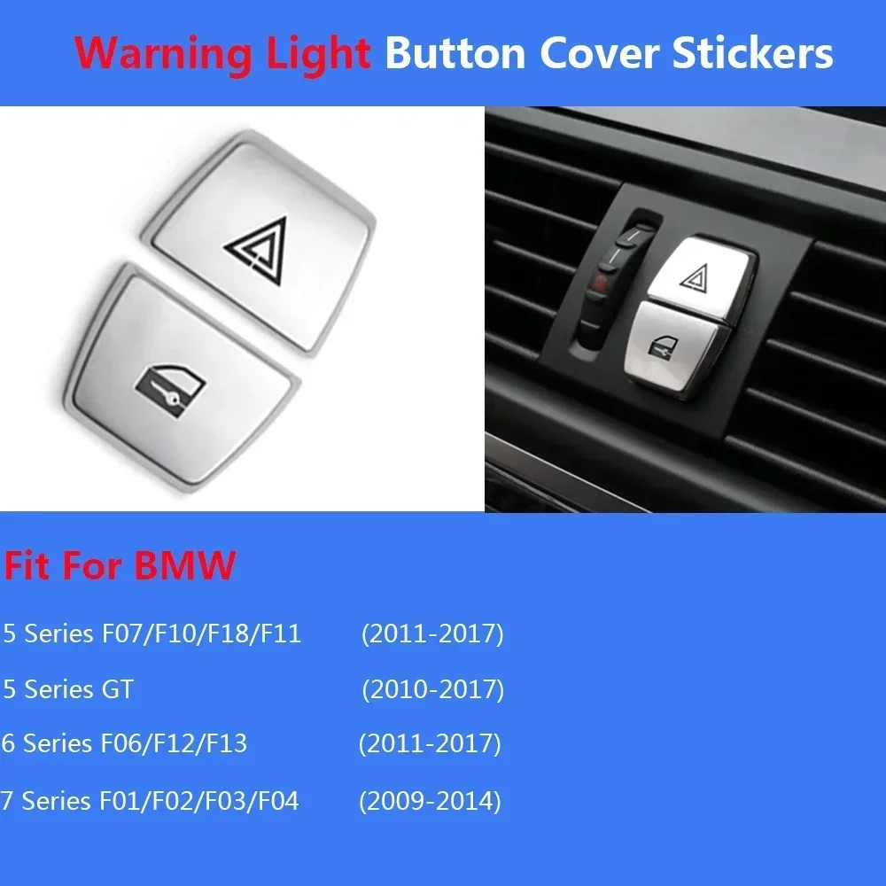 ABS Chrome Silver For BMW 5 6 7 Series F10 F07 F11 F18 F01 F02 F06 F12  F13 Warning Light Button Stickers Auto Car Switch Cover