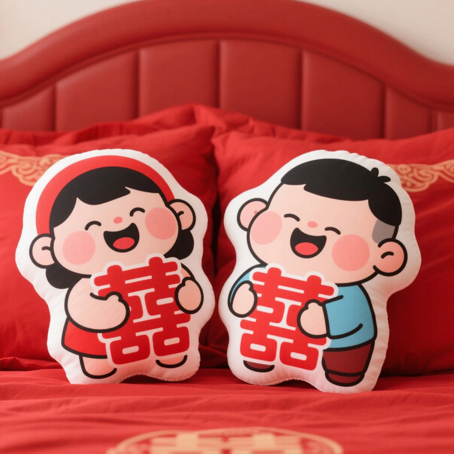 ウェディングドール-カップル-ゴールドボーイ-ジェイドガール-寝具-プレスドール-漫画風-ベルベット素材-新品-2025-プレミアムウェディングデコレーション