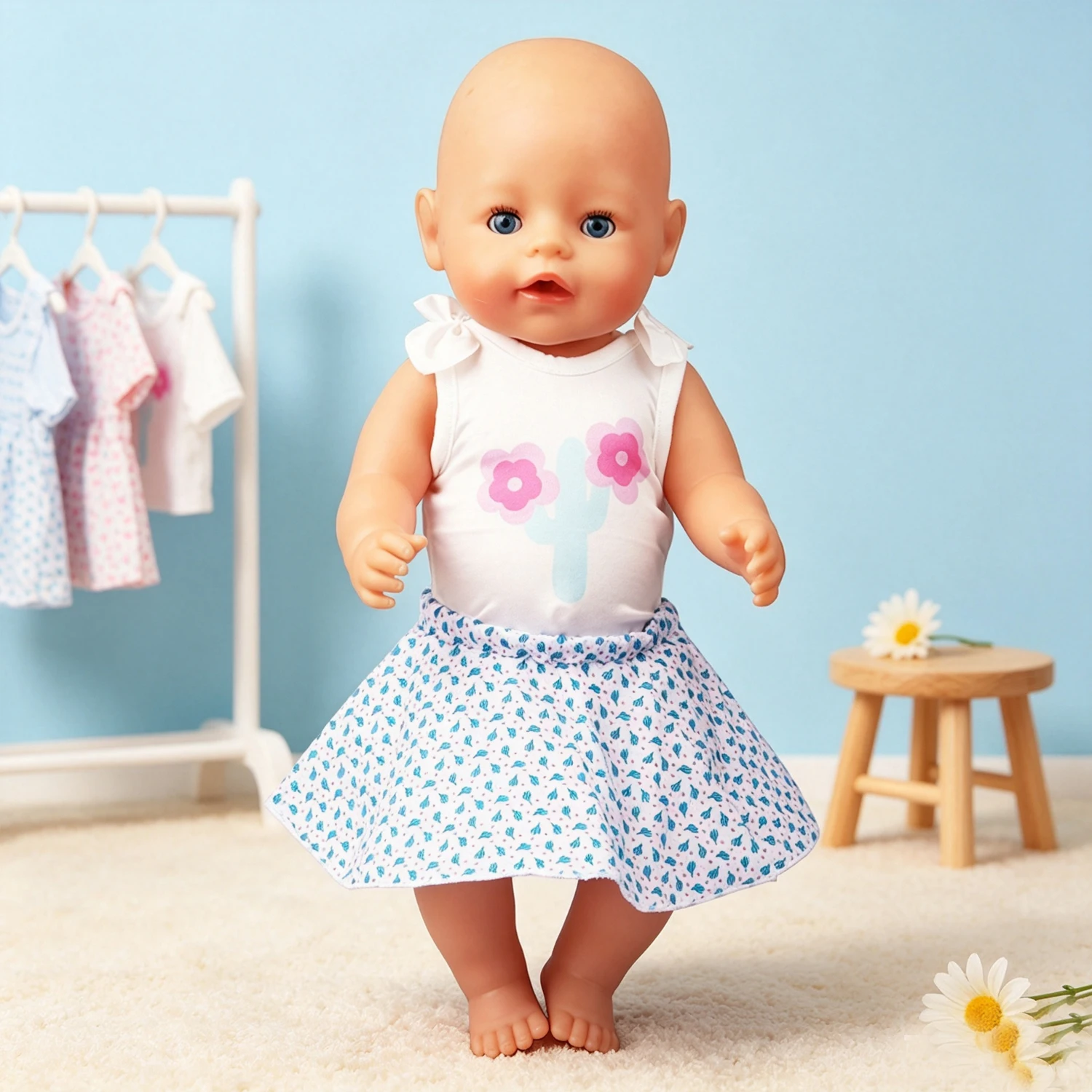 Cute Cartoon Cactus Print Doll Top Skirt Set Polka Dot Canvas Sneakers Fashion Accessories for 18" American & OG Girl Dolls Toy - view 5