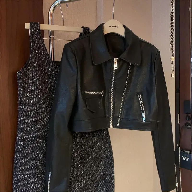 2026 New Leather Short Jacket for Women Double Zipper Washed PU Leather Coat Slim Versatile PU Leather Spring Autumn Jacket