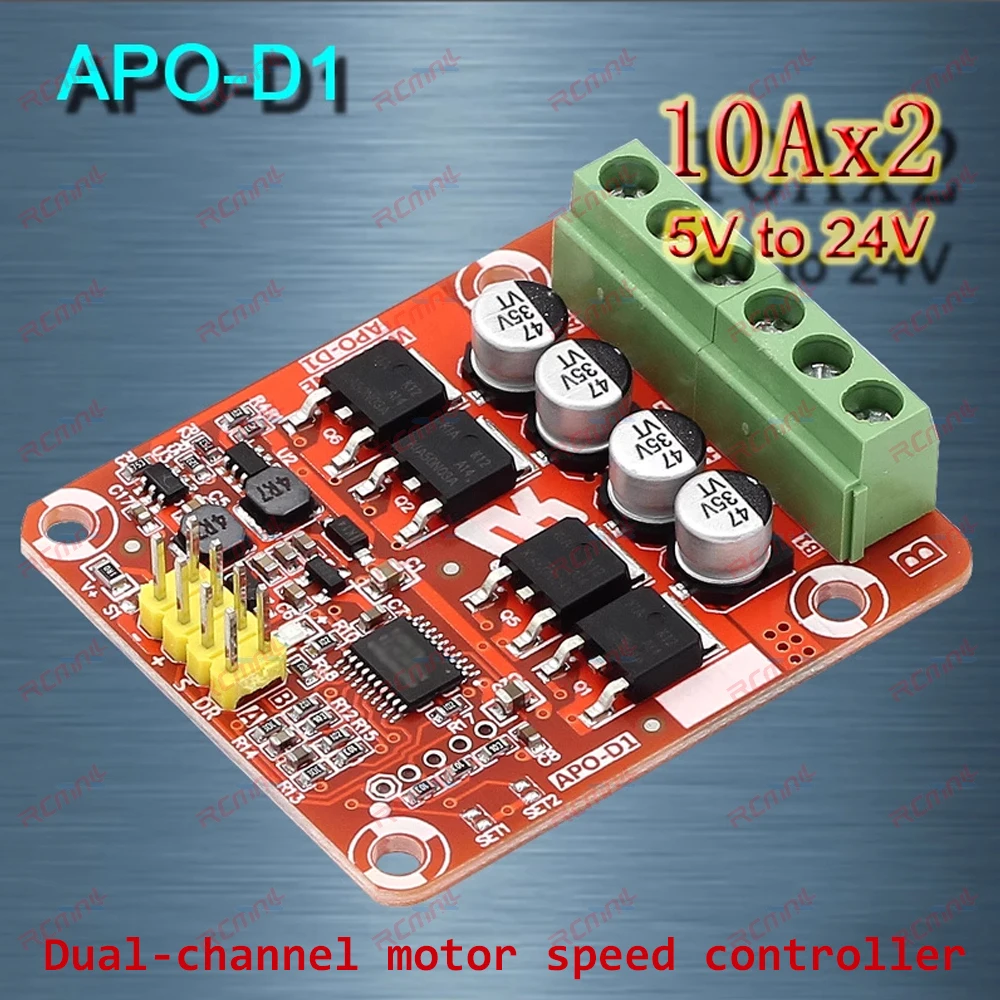 APO-D1 Dual Channel Dual 10A Three Function DC Brushed Motor Electronic Speed Regulator 5V to 24V Dual Drive