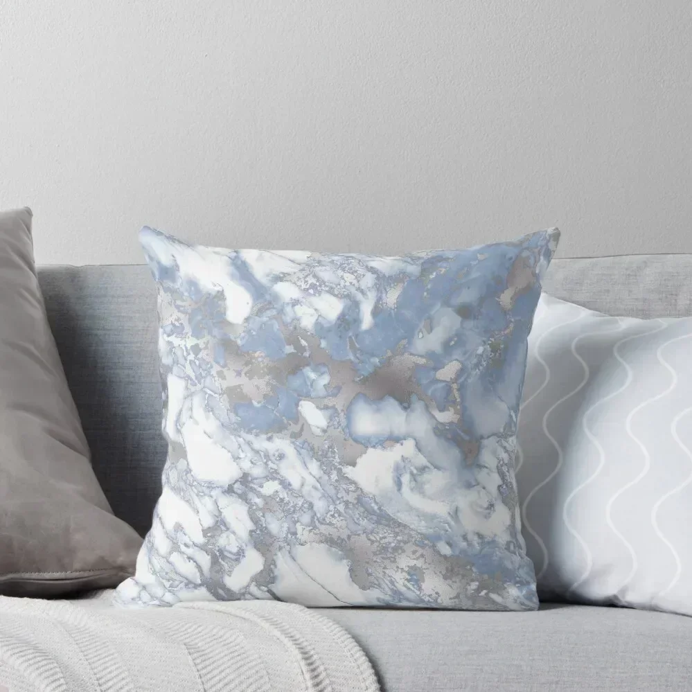 Pale Blue and Silver White Marble Effect pattern Throw Pillow Couch Pillows Cushions For Sofa Sitting Cushion pillow