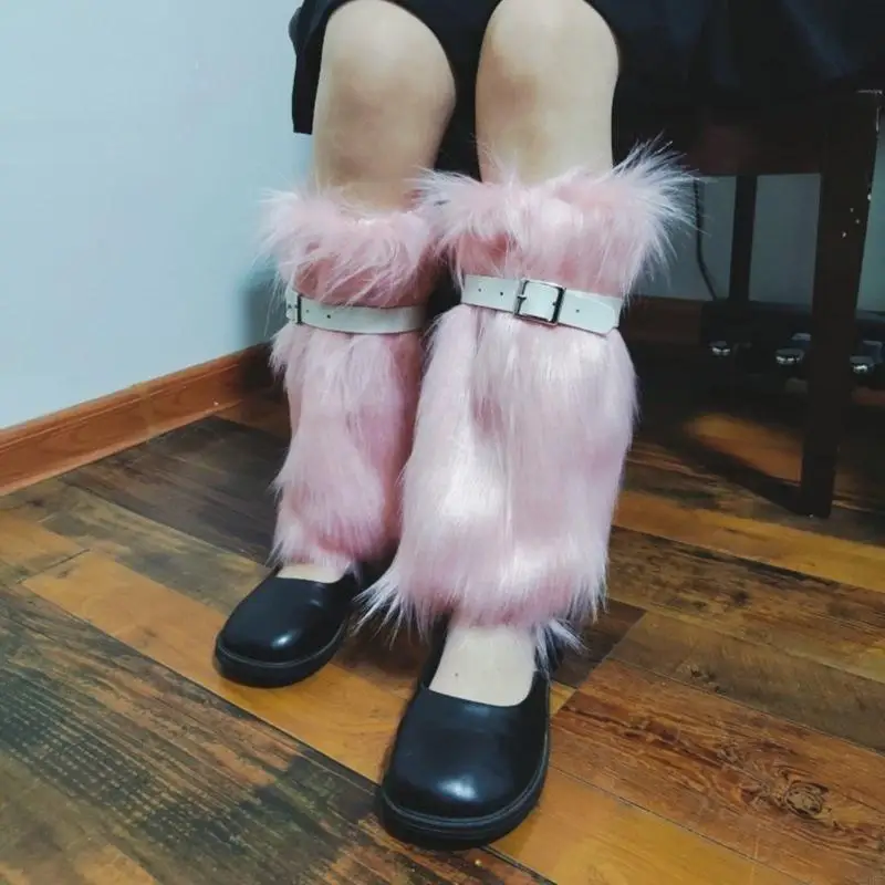 Costume fête en fourrure pour femmes, fausse fourrure à boucle Sexy, bottes longues floues, couvre-poignets, 195E