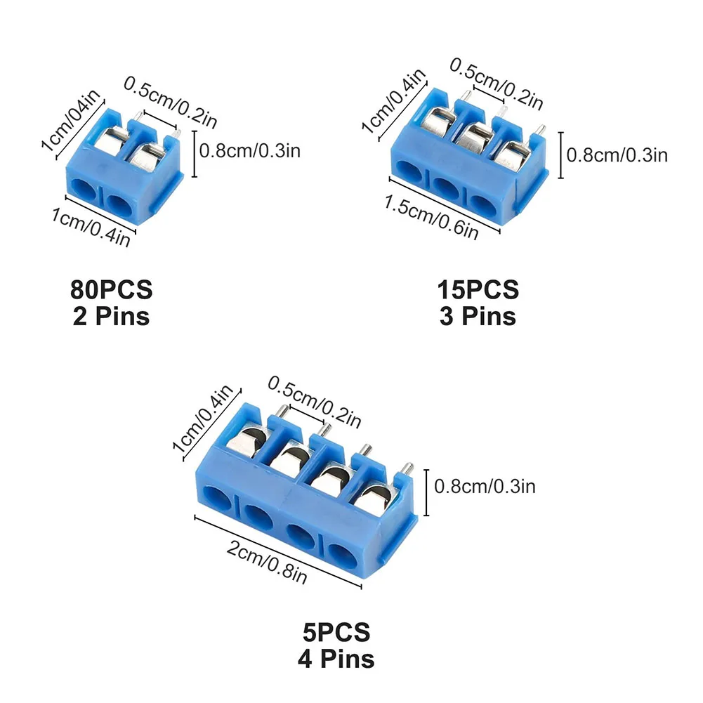 100PCS 5mm Pitch PCB Terminal Block Connector Set 2P 3P 4P Screw Type ...