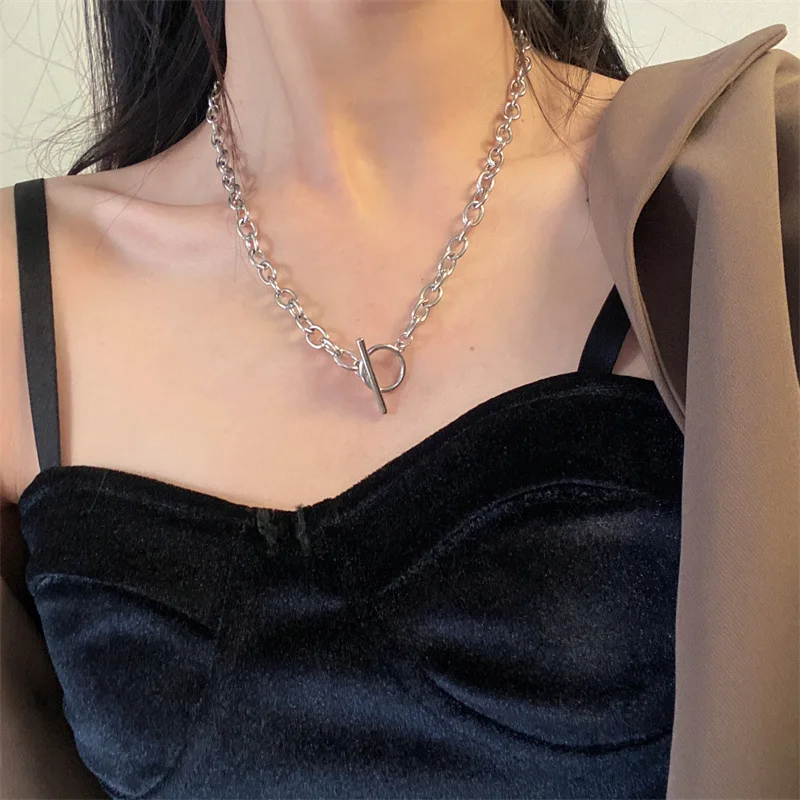 2022 Fashion New Chunky Chain Necklace Women Simple Toggle Clasp Stainless Steel Chain Necklace for Women Jewelry Gift