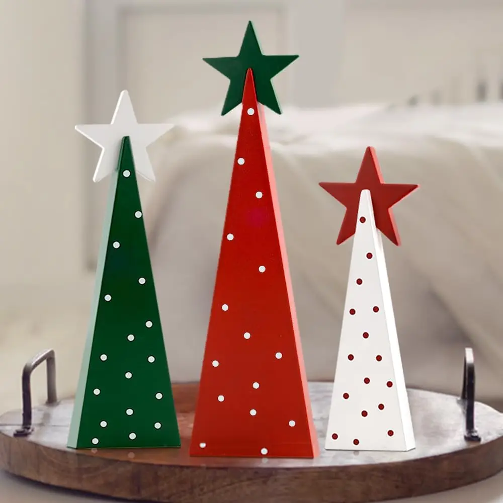 

Cloududa Christmas Decorations Indoor Christmas Decor 3 Pcs Wooden Xmas Tree Signs With Stars