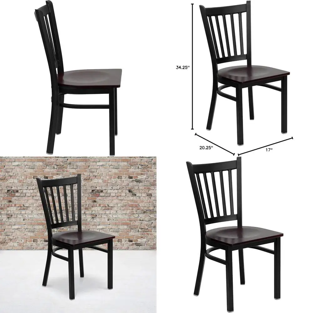 

Elegant Black Vertical Back Metal Dining Chair with Mahogany Seat