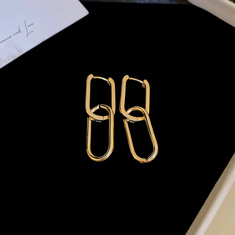 

Silver plated double oval earrings simple and stylish design detachable jewelry accessories Valentine's Day gift