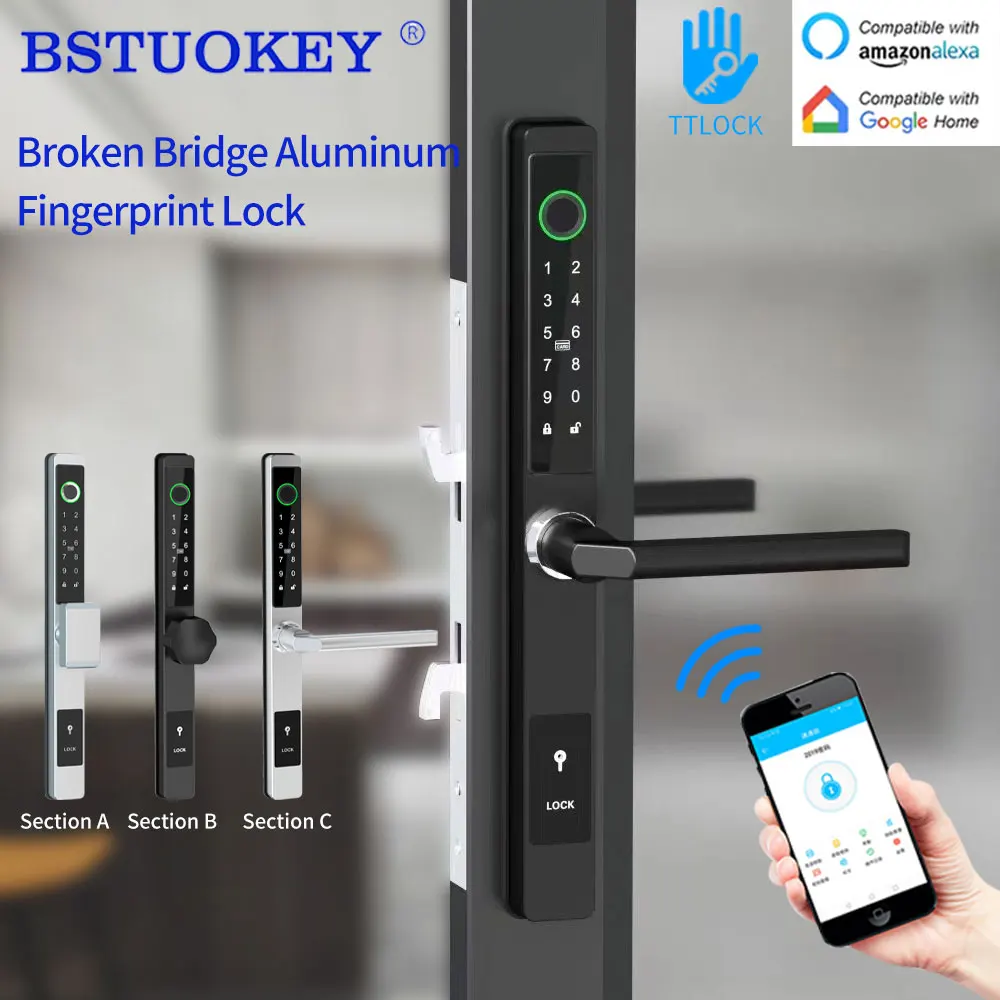 

TTLOCK App Electronic Smart Door Lock BLE Biometric Phone Control/Fingerprint / IC M1 Card / Password / USB Emergency Key Unlock