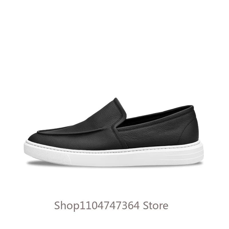 luxury sneakers Genuine Leather Loafers Men's Summer Slip On Thick Sole Breathable White High-End Casual Sport Flat Shoes Male
