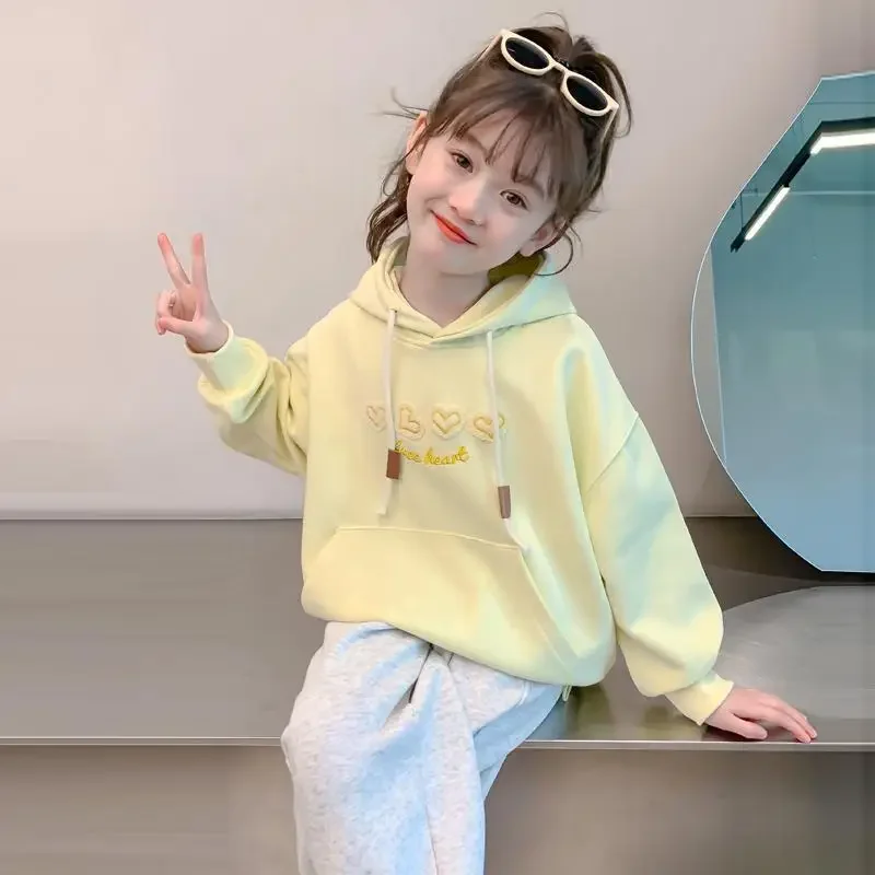 Girls' Spring/Autumn Cute Small Fresh New Arrival Princess Korean Style Thin Heart Print Hoodie