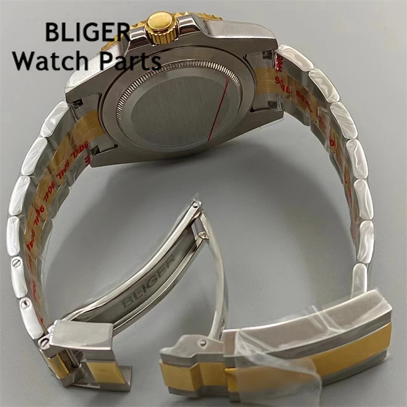 BLIGER 40mm Rootbeer GMT Men Watch NH34 Automatic Movement Luxury Two Tone Gold Case Bracelet Brown Dial Luminous Sapphire Glass