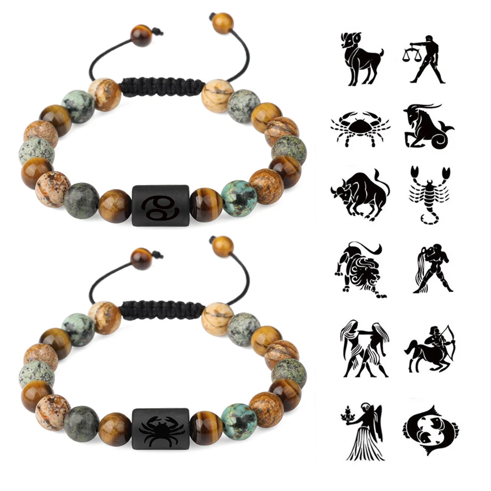 12 Constellation Beads Bracelet Natural Stone Tiger Eye Zodiac Sign Bracelet For Men Women Charm Jewelry Charm Gift