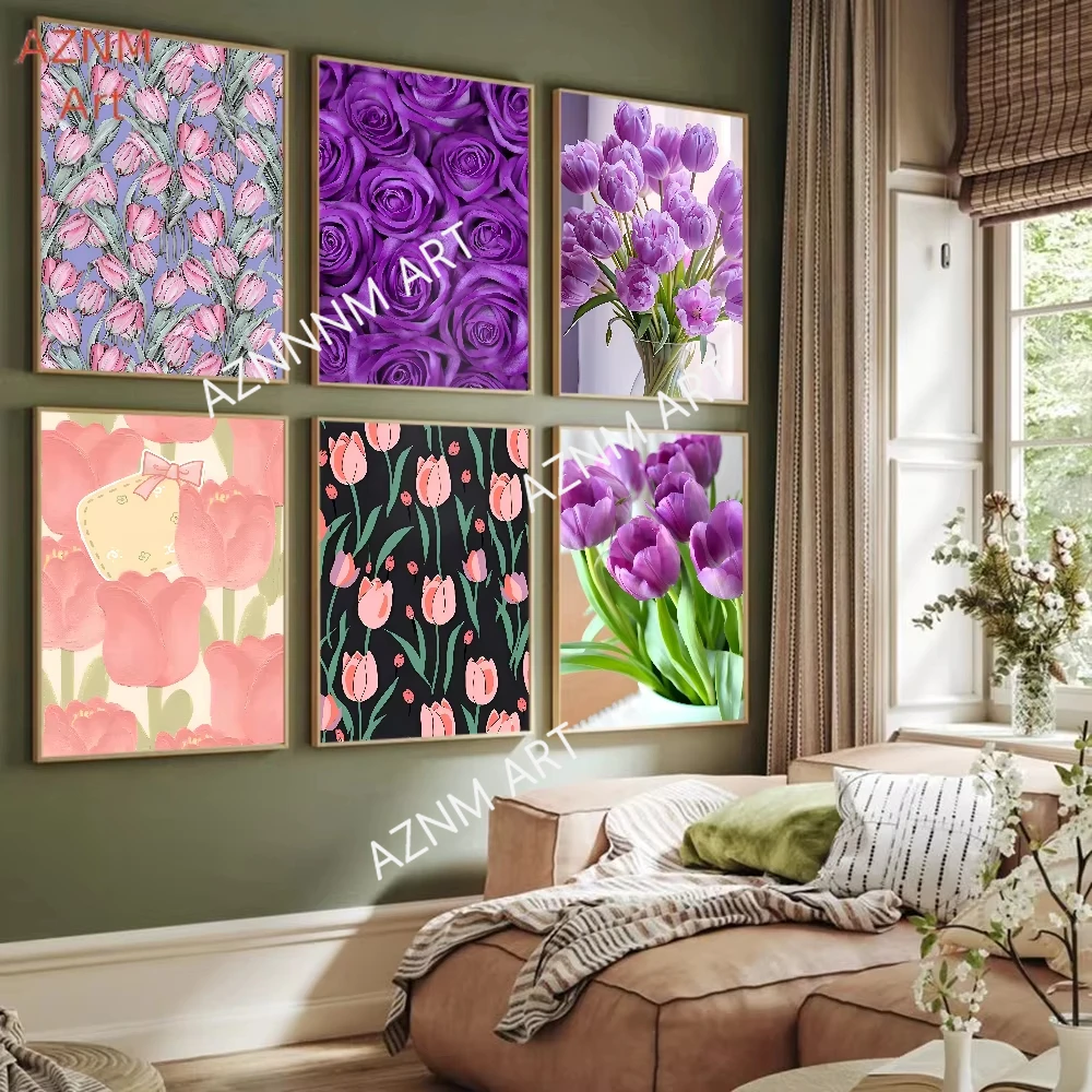 Purple Tulip Vintage Posters Sticky Whitepaper Prints Posters Artwork Posters Wall Stickers