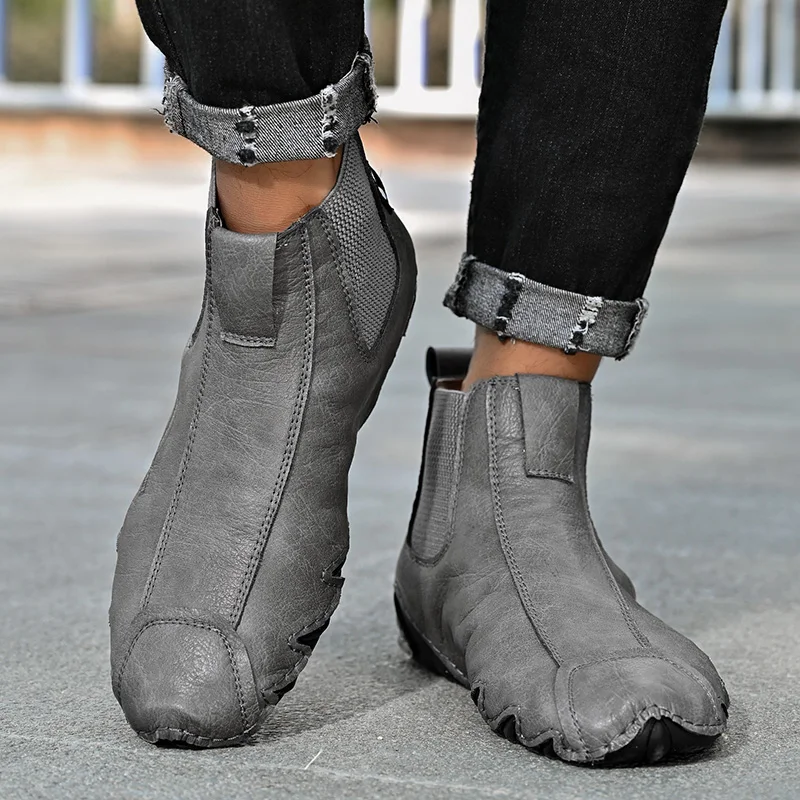 High Quality Brand Winter Suede Ankle Boots Hiking Casual Shoes Massage Soles Men\'s Leather High Top Shoes Big Size:38-48