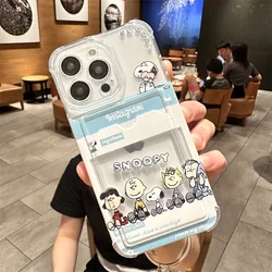 Interest Cartoon Cute Snoopy Wallet Card Bag Phone Case For iPhone 11 12 13 14 15 Pro Max X XR X 8 7 Plus Clear Soft Back Cover