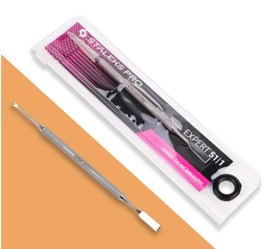 STALEKS PE-51-1 Manicure martwa skóra dwugłowy stalowy Push w kształcie pierścienia Push płaskie Push narzędzie do paznokci trądzik do usuwania zaskórników narzędzia